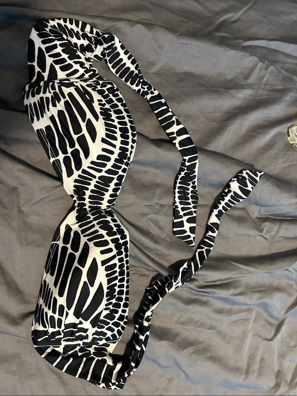 Bar III Black and White Patterned Bandeau Swim Top